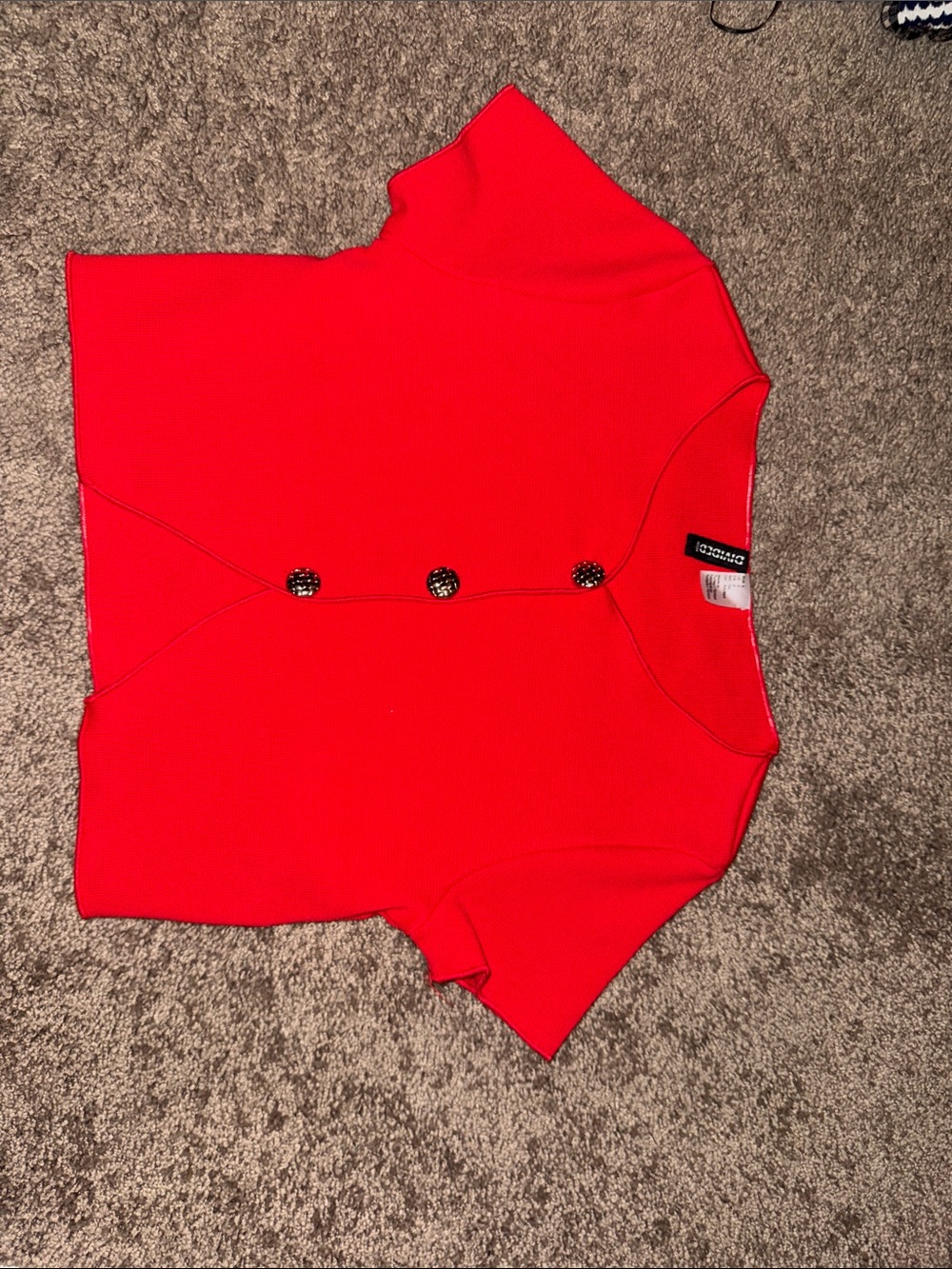 Divided Red Button-Front Short Sleeve Top